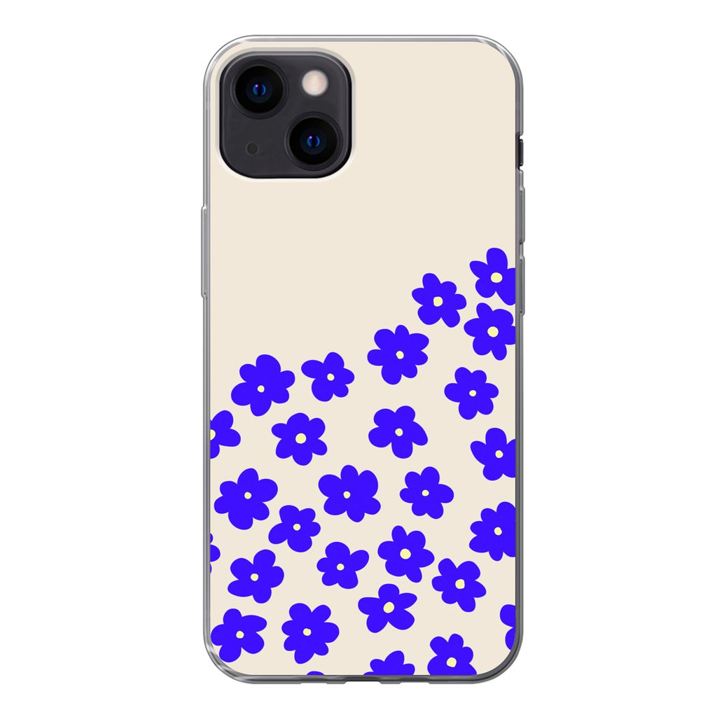 MuchoWow Handyhülle Schutzhülle Hülle für iPhone 13 Blume - Blau - Muster Silikon Softcase Handy Hülle - Karteninhaber