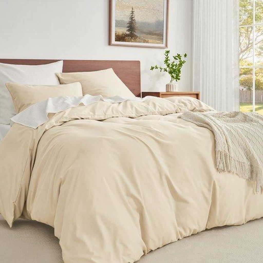 Unyqoos Cuddly weiche beige Bettwäsche mit Reißverschluss und Eckriemen