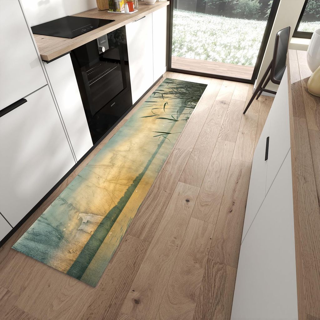 Küchenteppich 60x270cm rutschfest & abwischbar PVC Läufer - Seeufer Abendstimmung