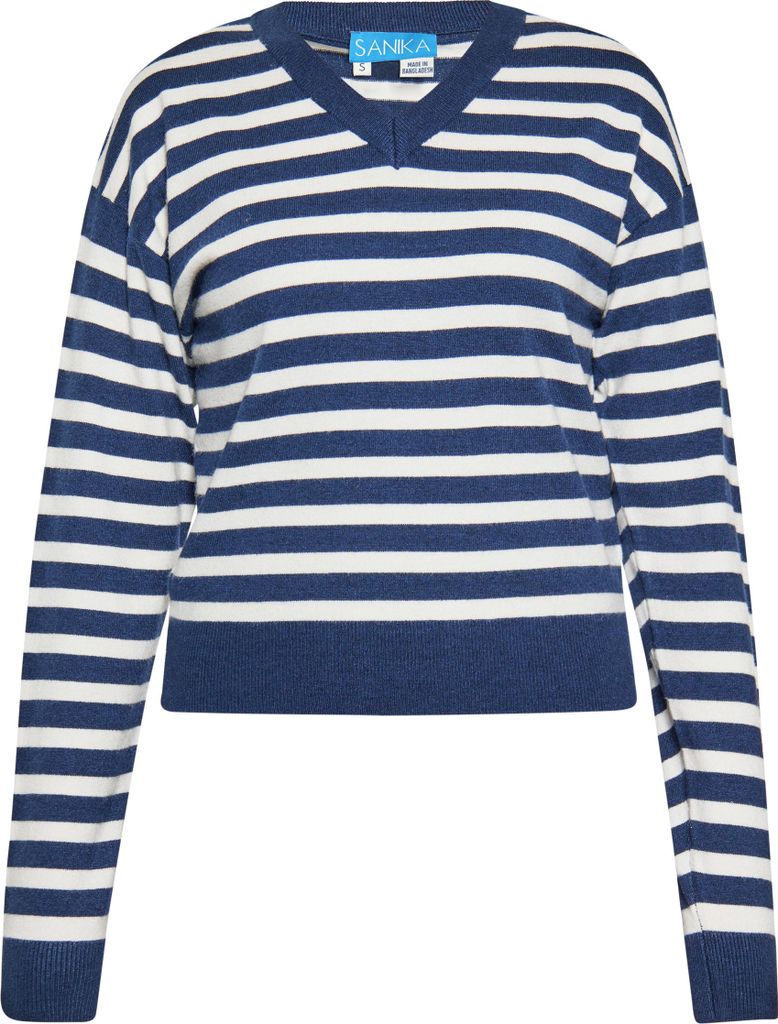 SANIKA damen pullover - marine weiss, S