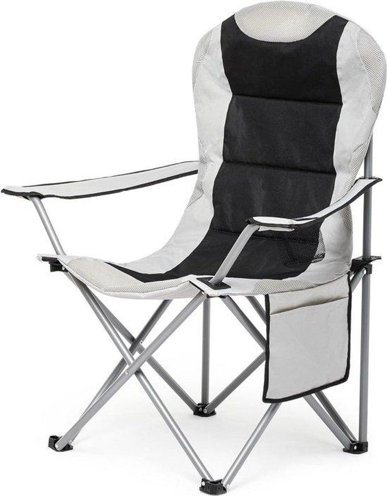 Gewatteerde campingstoelen met zijvakken und Bekerhalter für Garten, Angeln, Picknick - bis 120 kg - leichtgrau