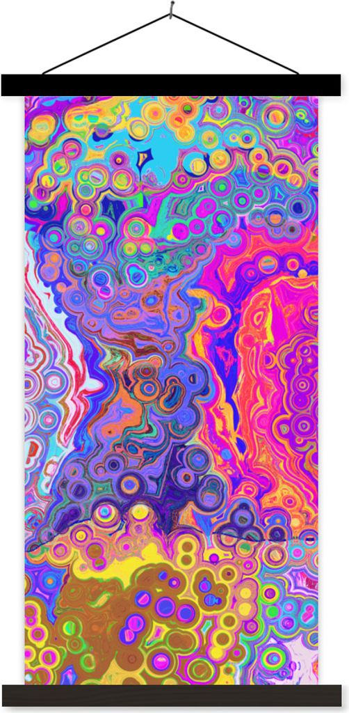 MuchoWow Textilposter Kunst - Formen - Farbe - Psychedelisch 40x80 cm mit schwarzem Rahmen - Wandemalerei