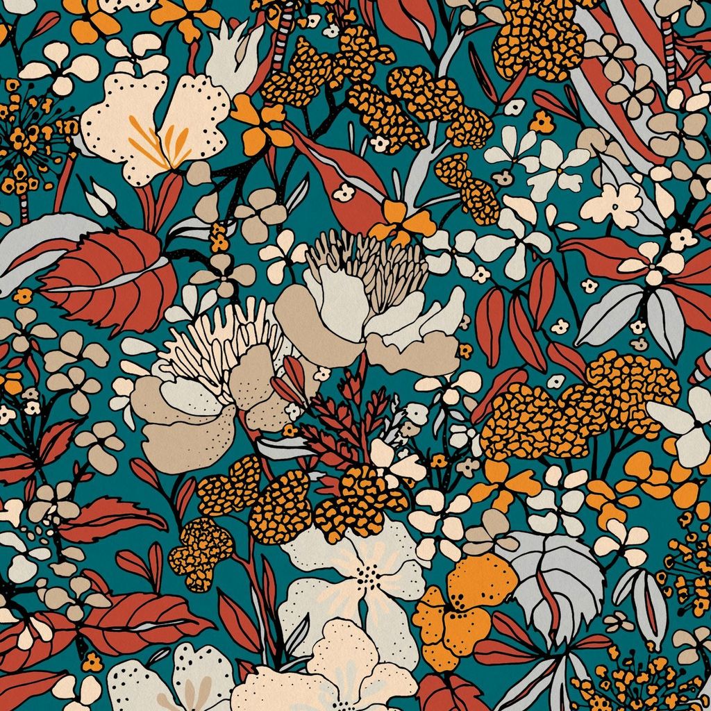 Profhome 377562-GU Blumen Tapete Dschungel matt blau petrol beige 5,33 m2