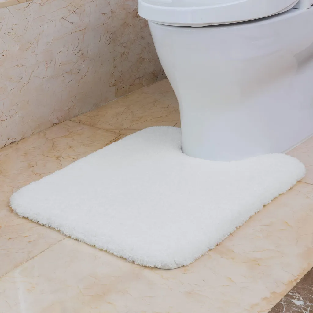 Tapis de toilette contour U en microfibre blanc moelleux 50x60 cm