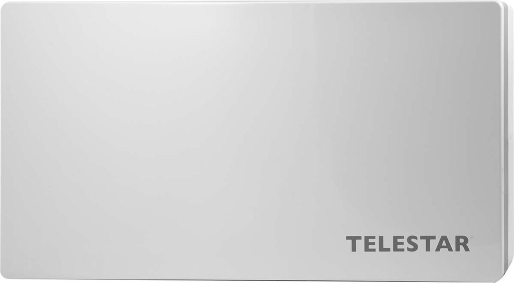 A white flat antenna with the brand name TELESTAR printed on the bottom right corner.