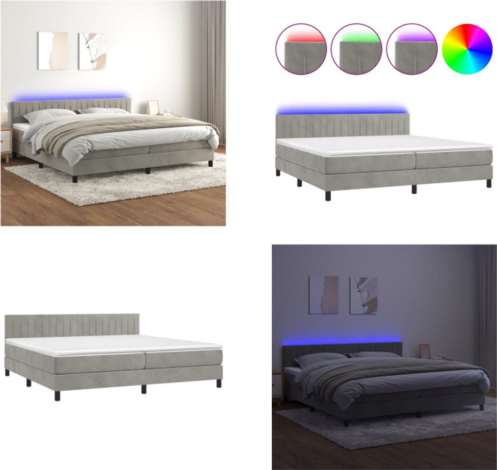 vidaXL Boxspringbett mit Matratze & LED Hellgrau 200x200 cm Samt - Boxspringbett - Boxspringbetten - Bett - Betten
