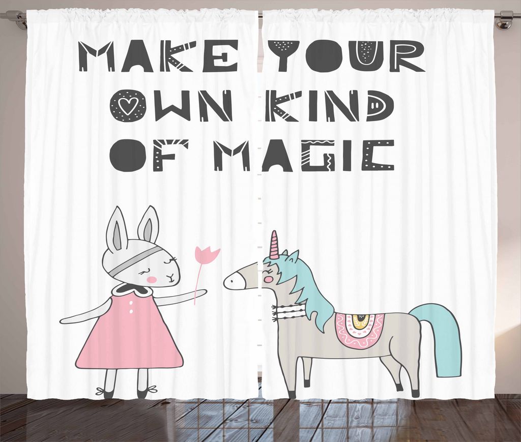 ABAKUHAUS Kindergarten Rustikaler Gardine, Häschen im Kleid Einhorn, Schlafzimmer Kräuselband Vorhang mit Schlaufen und Haken, 280 x 175 cm, Mehr...