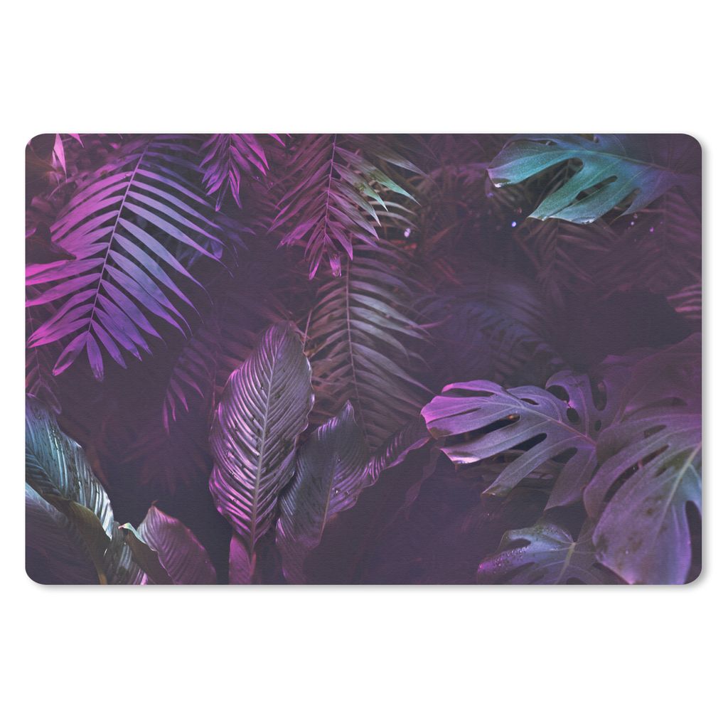 MuchoWow Schreibtischunterlage Dschungel - Blätter - Lila - Grün - Jungen - Mädchen - Kinder 60x40 cm - XXL Mauspad - Großes Mauspad