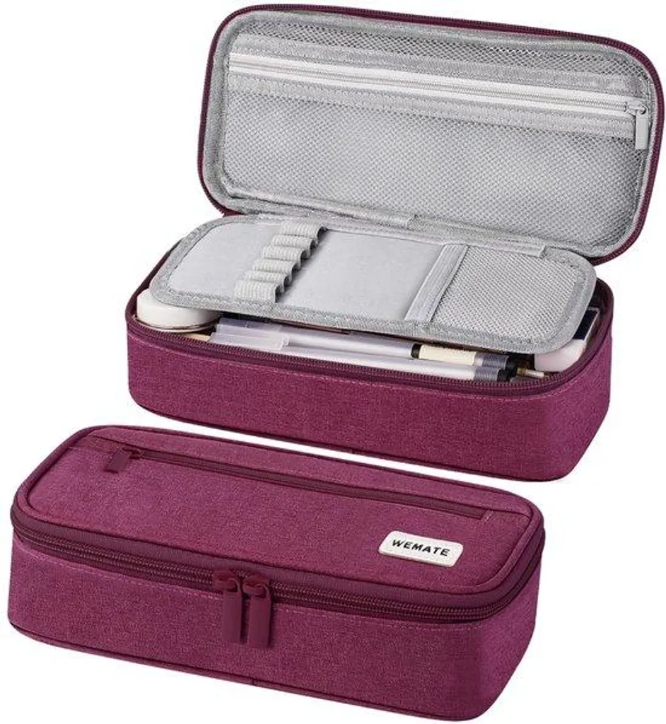 Grande trousse à crayons rouge à motifs, organiseur de bureau XL