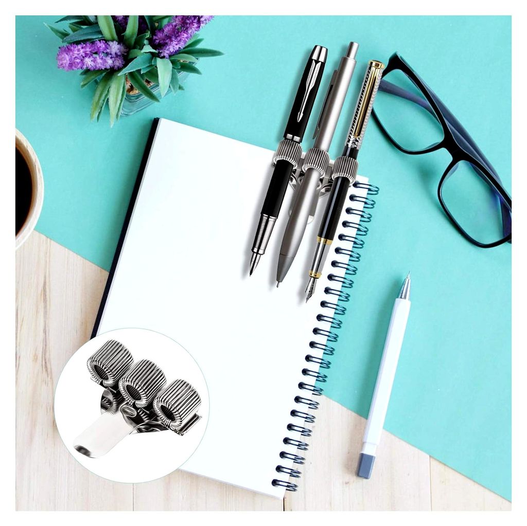 4 Stück Metall Stifthalter Edelstahl Clip Stiftschlaufe mit Taschenclip Mangan Organizer für Kühlschrank Notizbuch Hemd Buch Silber (2 Löcher/3...