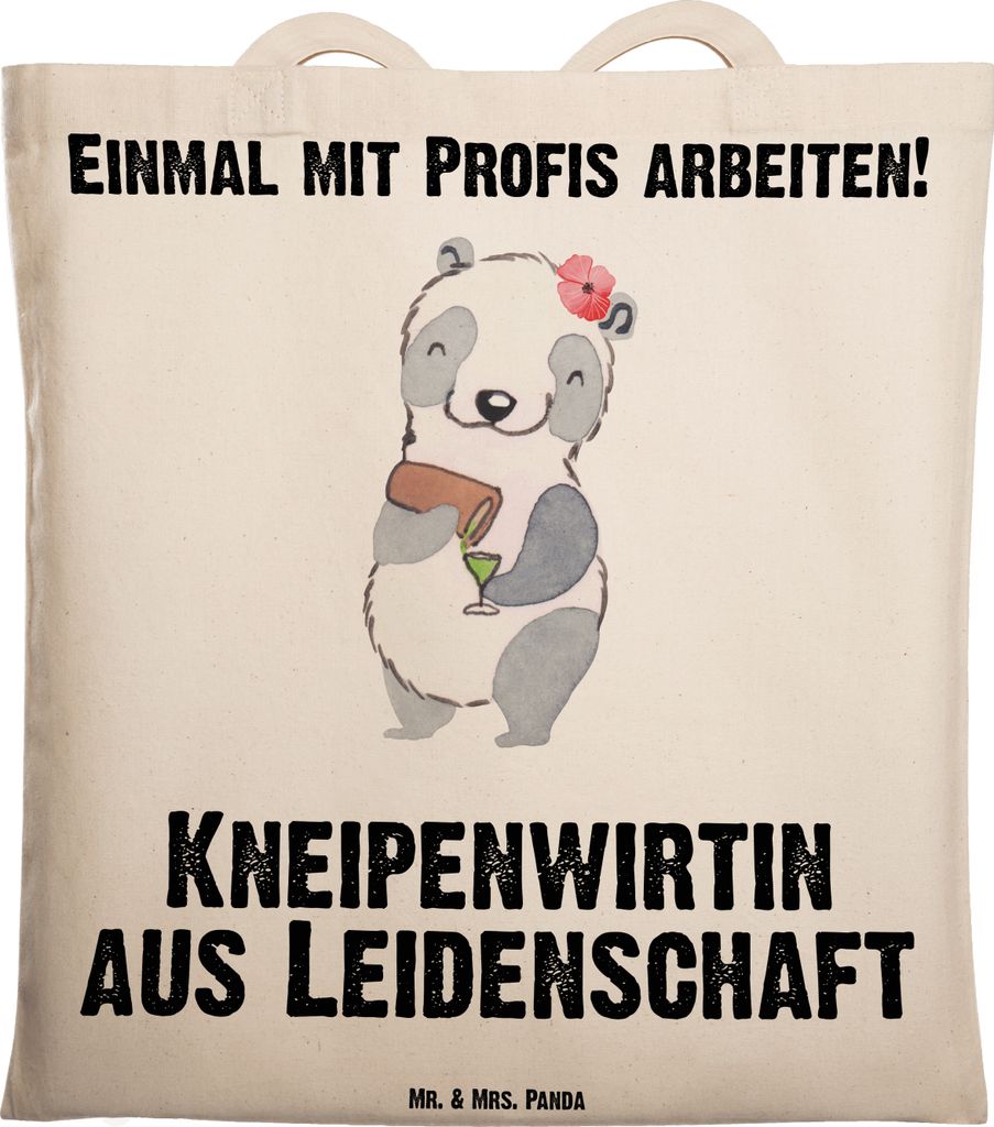 Mr. & Mrs. Panda dokumententasche Kneipenwirtin Leidenschaft - Transparent - Geschenk, Tote Bag, Kneipe, Spruch, Bar, Jutebeutel, Gaststätte, Schu...