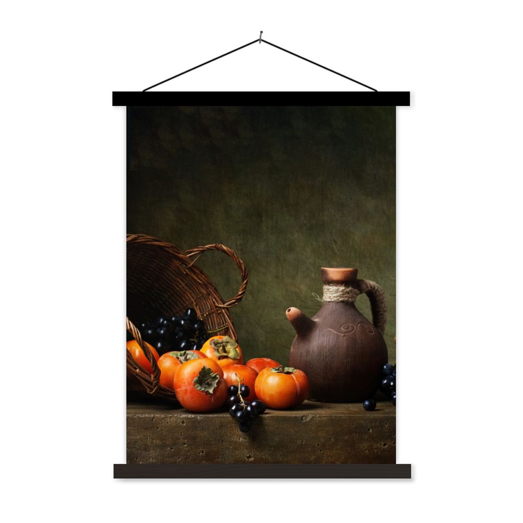MuchoWow Textilposter Rustikal - Obst - Korb - Stilleben 120x160 cm mit schwarzem Rahmen - Magnetischer