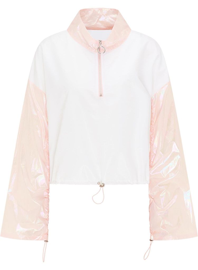 Damen Sportliche Jacke mit Holo-Ärmeln und Stehkragen, kurze Passform, ROSA, Größe L