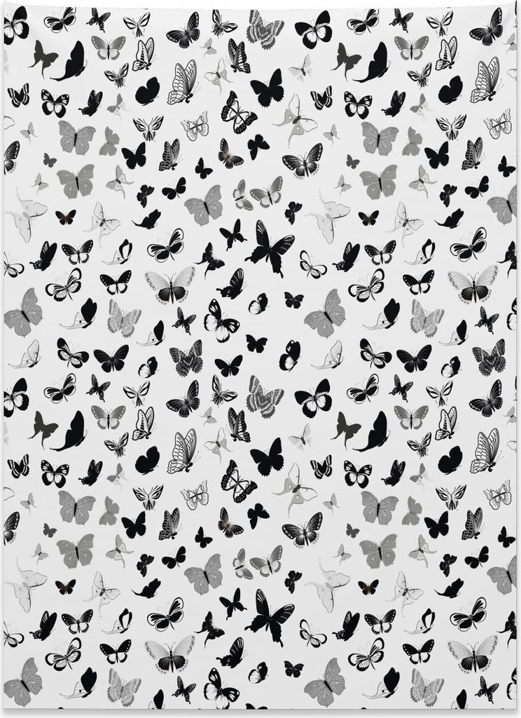 Abakuhaus Schmetterling Wandteppich, Monochrome Tiere aus Weiches Mikrofaser Stoff Kein Verblassen Klare Farben Waschbar, 110 x 150 cm, Weiß Schwa...