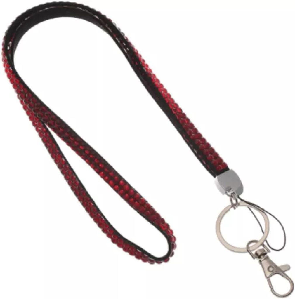 1x ROT Schlüsselband Umhängeband Lanyard 10mm Karabinerhaken Ausweise Autoschlüssel Zugangskarten Strass Steine Bling Rhinestone