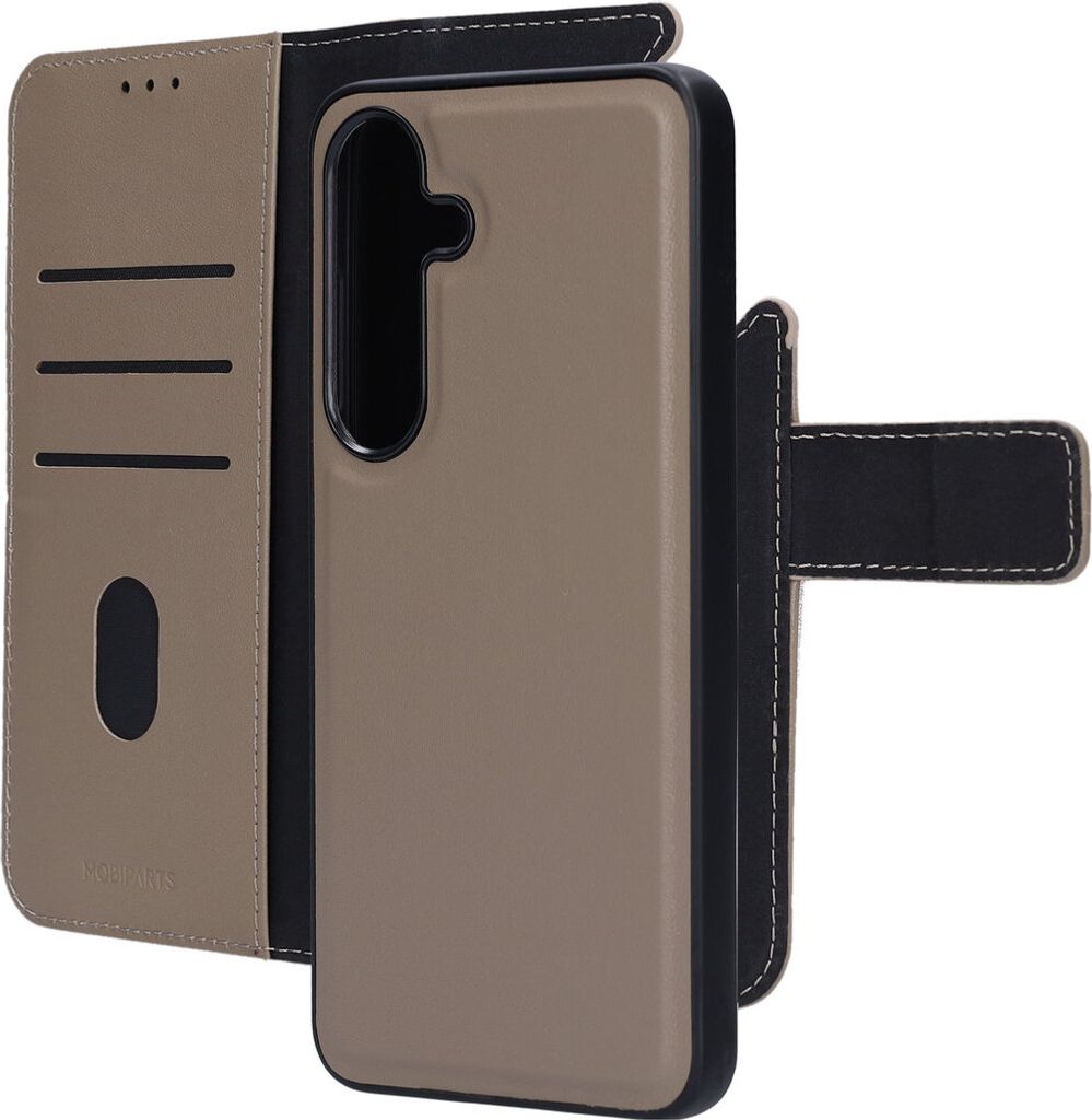 Mobiparts Samsung Galaxy S25 Hülle Echtes Leder Abnehmbare 2in1 Klapphülle Geldbörse - Taupe