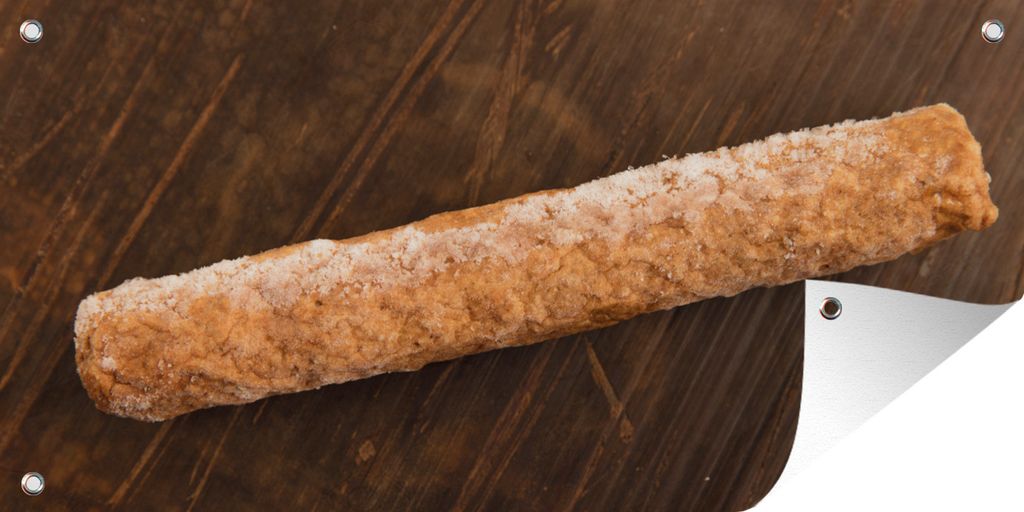 MuchoWow 60x30 cm Outdoor-Poster Gartendeko Sichtschutz Garten Poster für den Garten Ein gefrorener Frikandel auf einem Holztisch