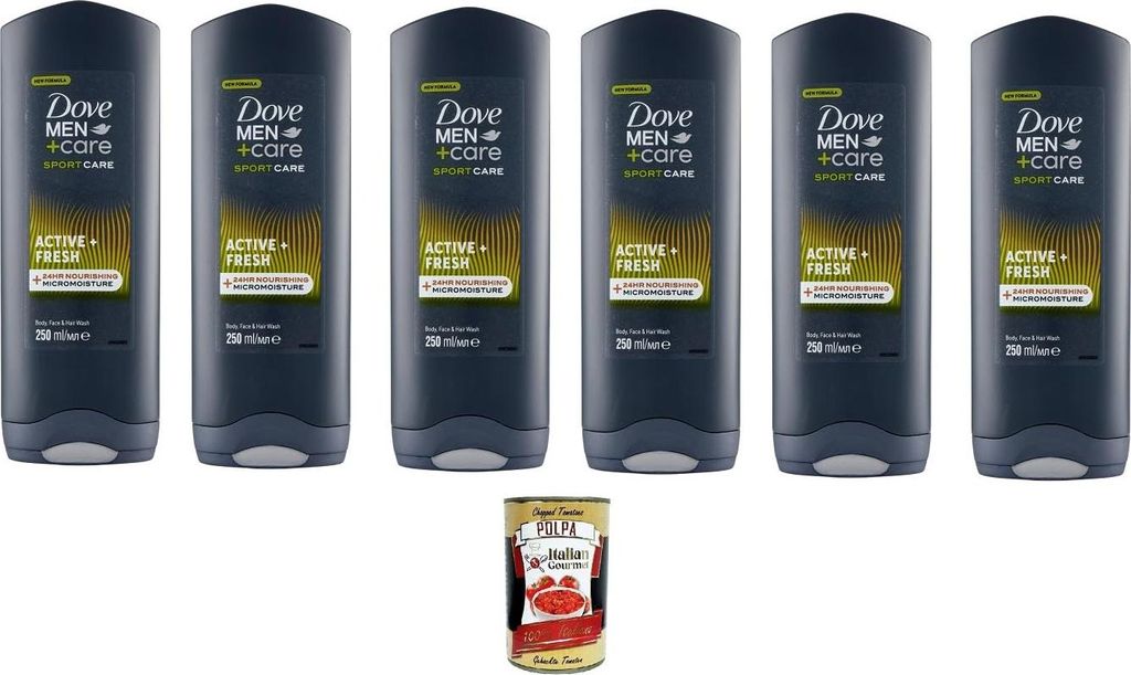 D.Men+Care Sport Care Active + Fresh Body, Face & Hair Wash 6x250 ml+ Italian Gourmet polpa 400g