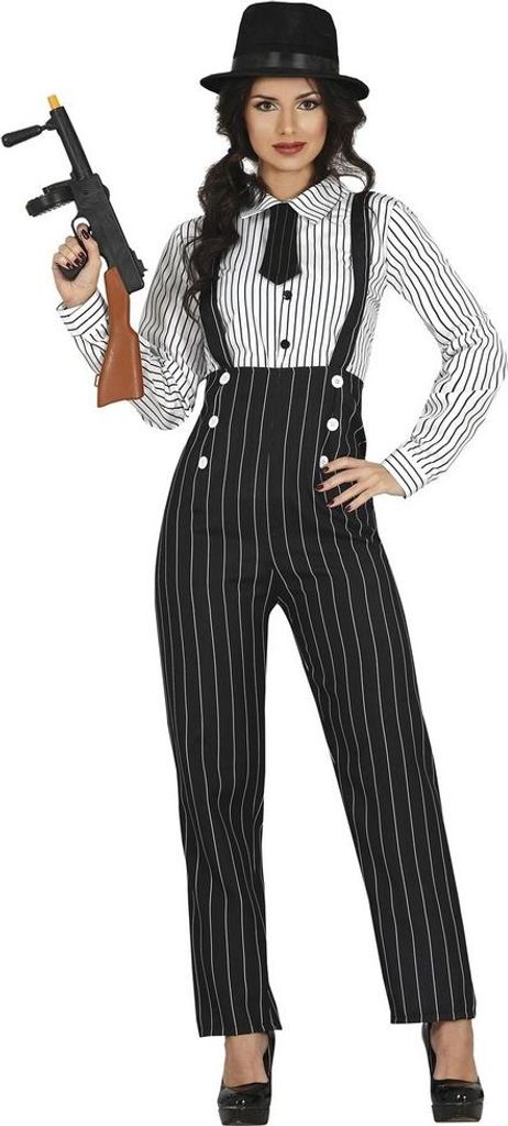 Fiestas Guirca - Gangster-Kostüm für Damen Set FG1077 (S) (Schwarz/Weiß)