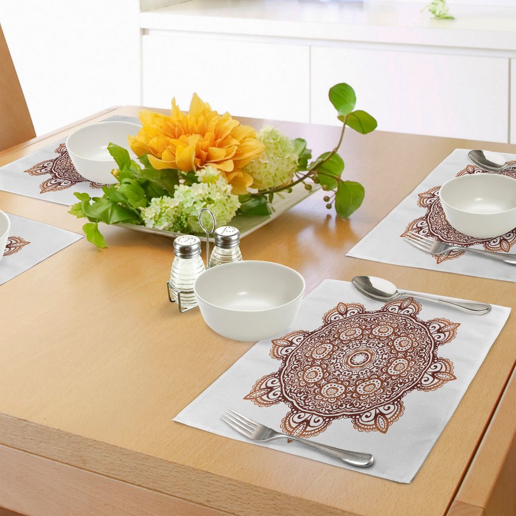 ABAKUHAUS Henna Platzmatten, Dekorative abstrakte Gekritzel-Art-folklorische geistige Symbol-Blumen-runde Mandala, Tiscjdeco aus Farbfesten Stoff f...