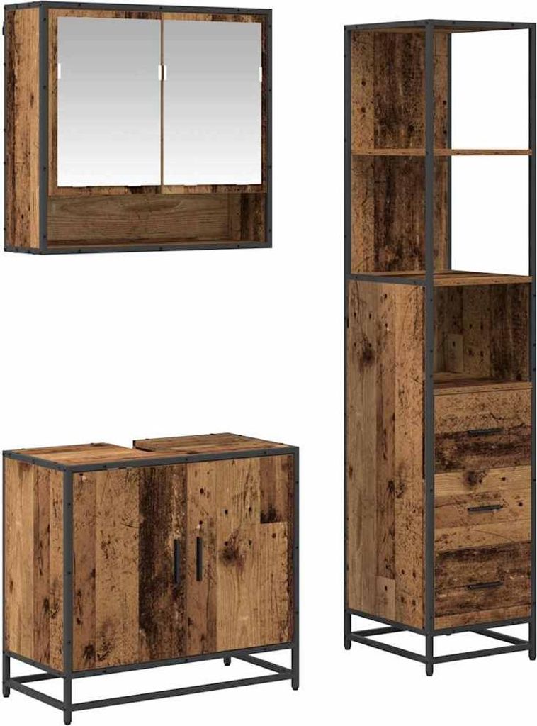 Badezimmermöbel-Set mit Schubladen 3 pcs Altholz Holzwerkstoff