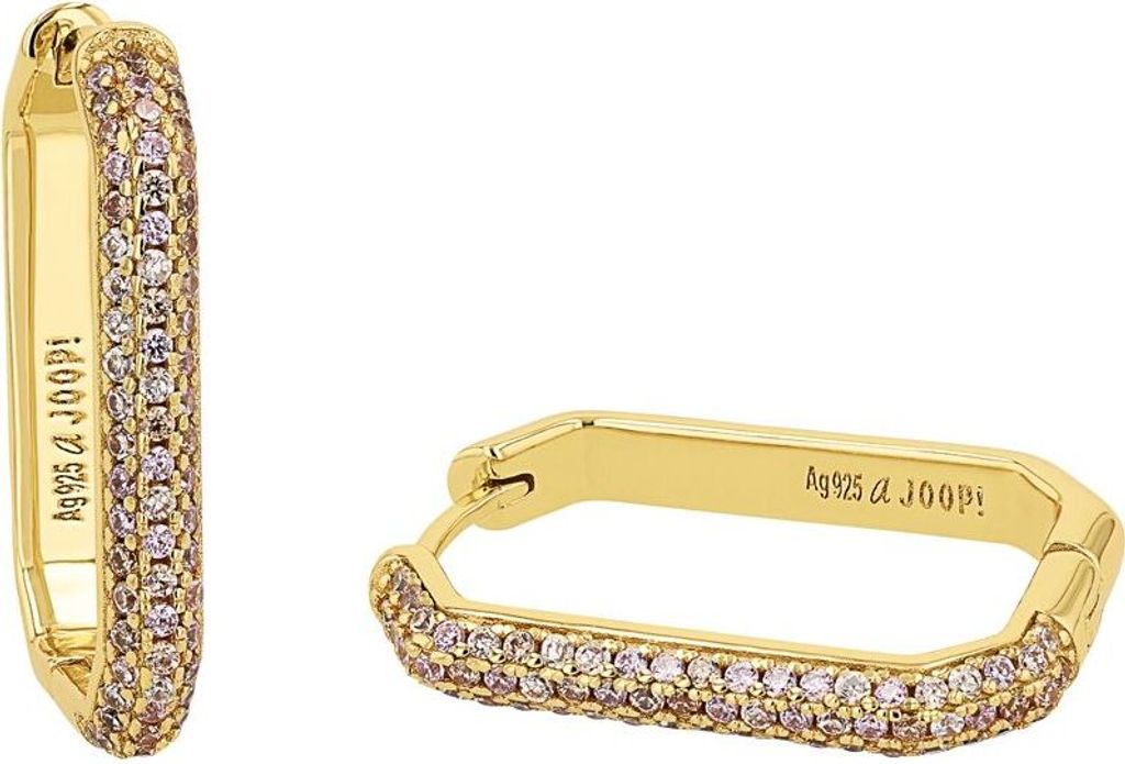 JOOP! Creolen - Damen-Ohrringe aus vergoldetem 925 Sterling Silber mit Zirkonia, Scharnier-Verschluss, 26,5 mm, goldfarben