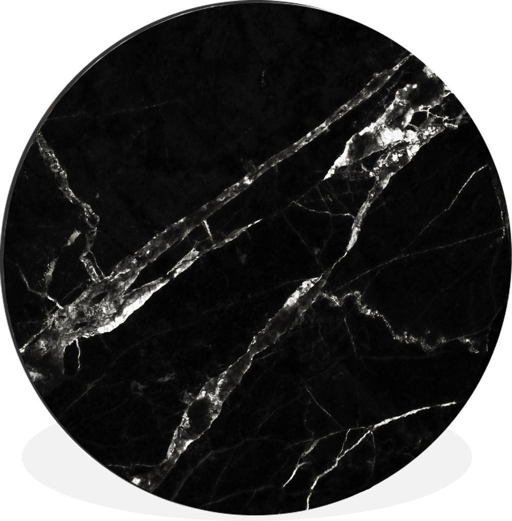 MuchoWow Aluminium Wandkreis Weiß - Marmor - Schwarz - Steine Ø 60 cm Wanddeko Modern Wohnzimmer - Wand Kreis - Wandbild - Schlafzimmer - Alumi...