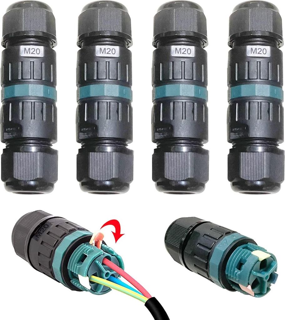 Kabelverbinder Wasserdicht IP68 für Ø5-12 mm Kabeldurchmesser, 3-polig Erdkabel Verbindungsmuffe Abzweigdose, Verteilerdose Außen Schwarz für G...