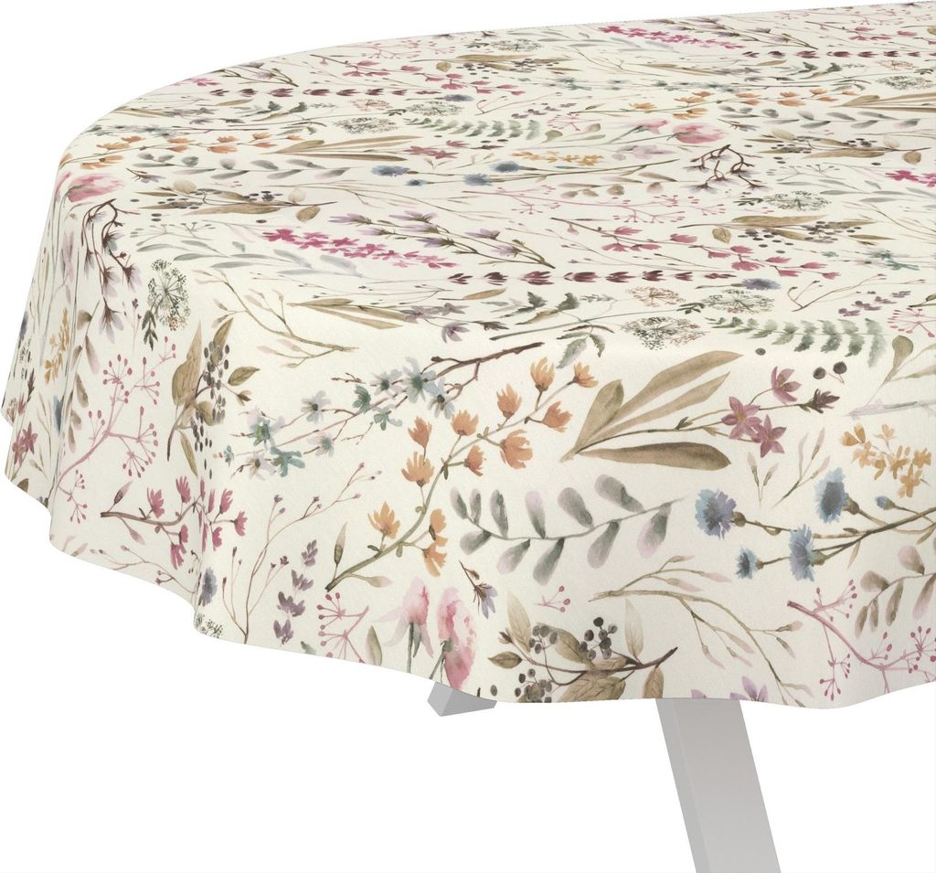 Tischdecke Penelope-Blätter Mehrfarbig Oval 180x140cm Schnittkante