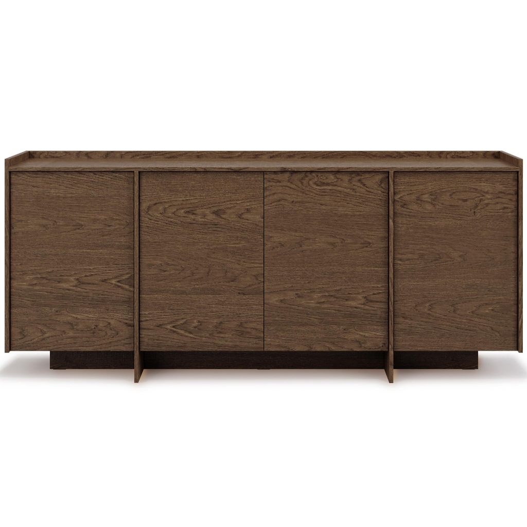 A front view of a wooden sideboard with four doors.