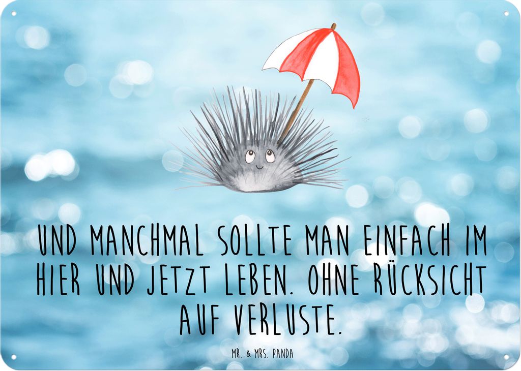 Mr. & Mrs. Panda Wandbild Seeigel DIN A3 - Oceanblue - Geschenk, Hier und Jetzt, Metallbild, Schild, Lebe, Leben, tafel, Achtsamkeit, Meer, Türsch...