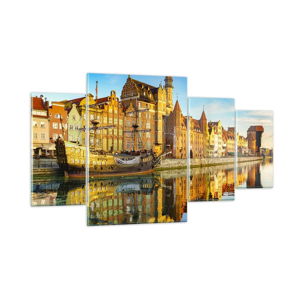 Bilder auf glas - Schiff Fluss Architektur Geschichte - 160x90cm - Glasbilder - Wandbilder - Kunstdruck - Wanddekoration aus Glas - Glas Bilder - W...