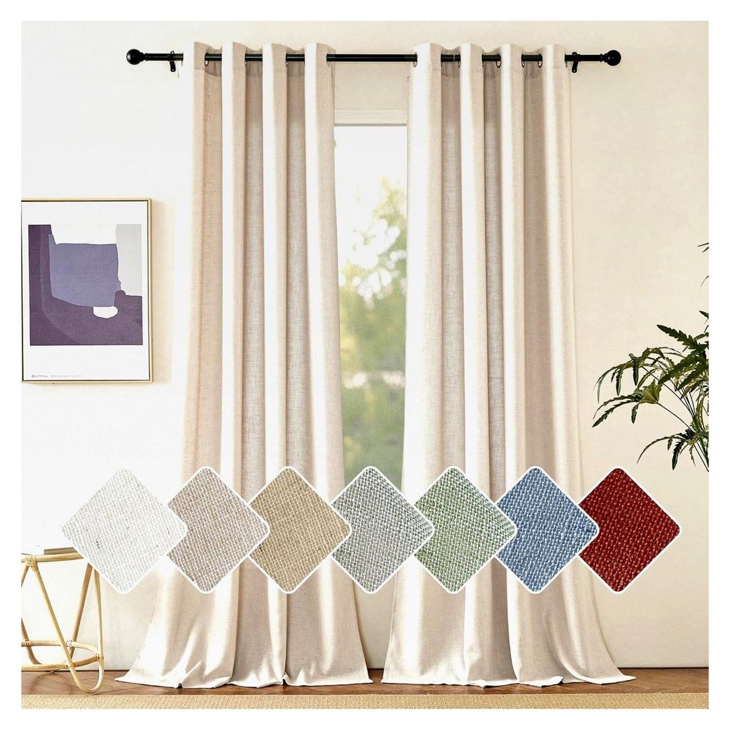 Leinenvorhang Natur Wohnzimmer Gardinen mit Ösen 2er Set H 245 x B 140 cm Halbtransparent Boho Stil