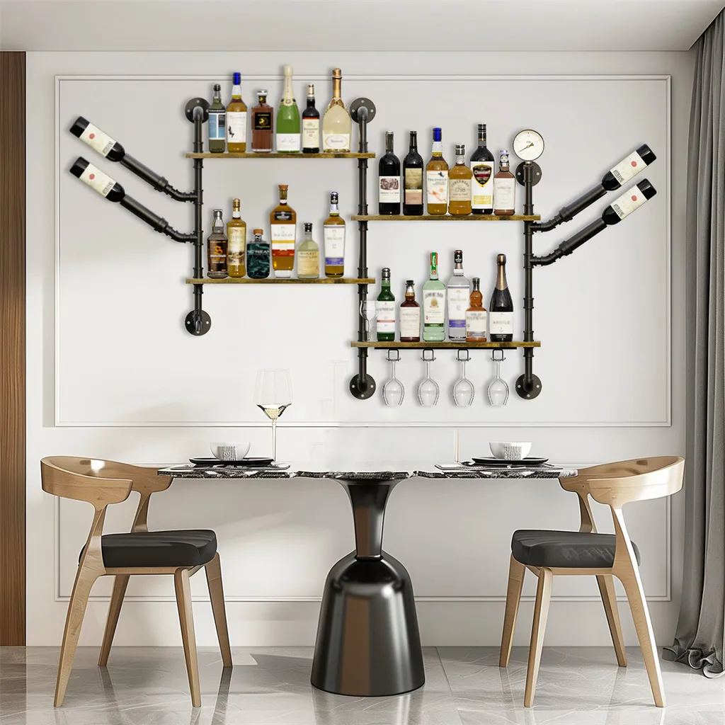 Porte-Bouteilles d'Angle au Design Industriel et Étagères de Rangement - 15