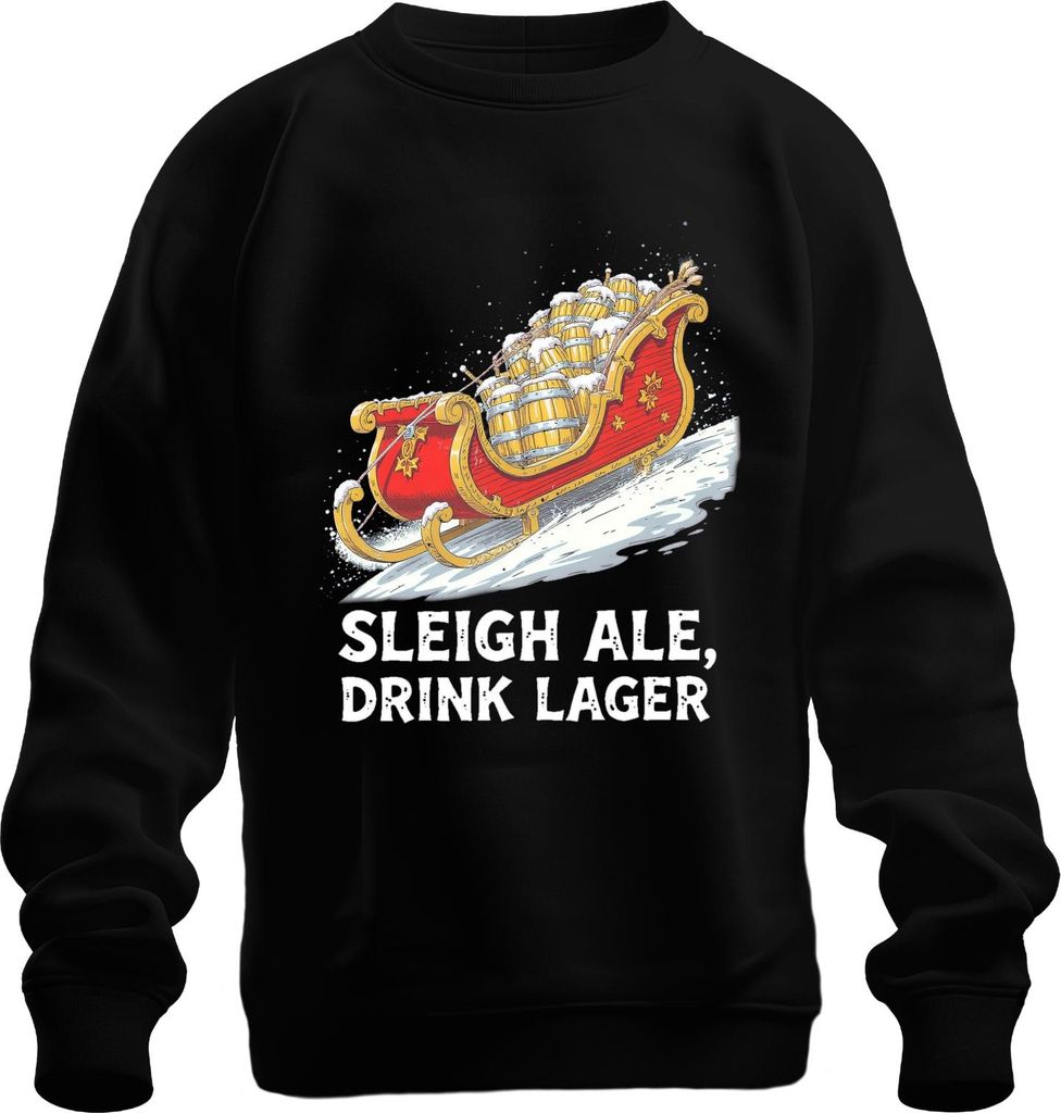 Sleigh Ale Drink Lager Weihnachten Bier Geschenk Santa lustig Uni Sweatshirt Pullover, Schwarz, M