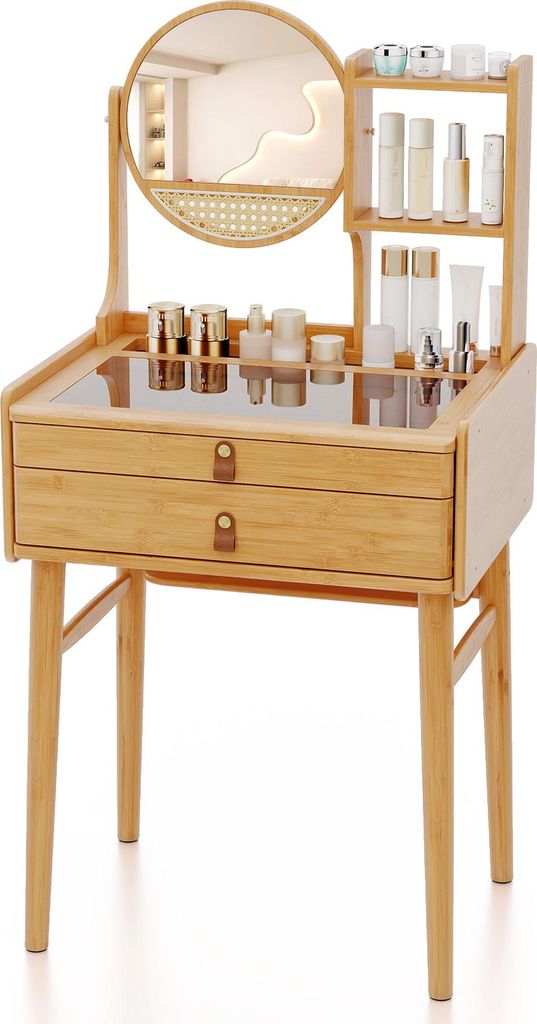 Tavolo da trucco COSTWAY in bambù, tavolo cosmetico con Immagine del prodotto 