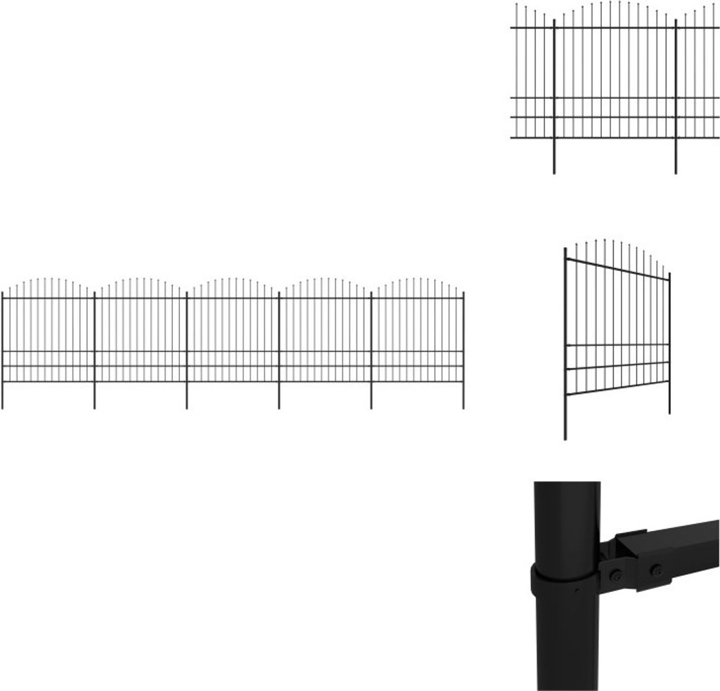 vidaXL Gartenzaun mit Speerspitzen Stahl (1,75 - 2) x 8,5 m Schwarz - Zaunfelder