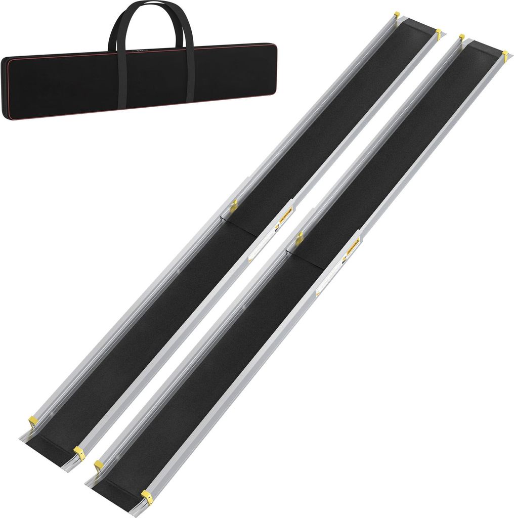 JOIEYOU 2X Rollstuhlrampe Teleskop 122-213 cm Aluminium Rampe Rollstuhl Tragfähigkeit 300 kg Teleskoprampe Auffahrrampe Laderampe Verstellbare Tra...