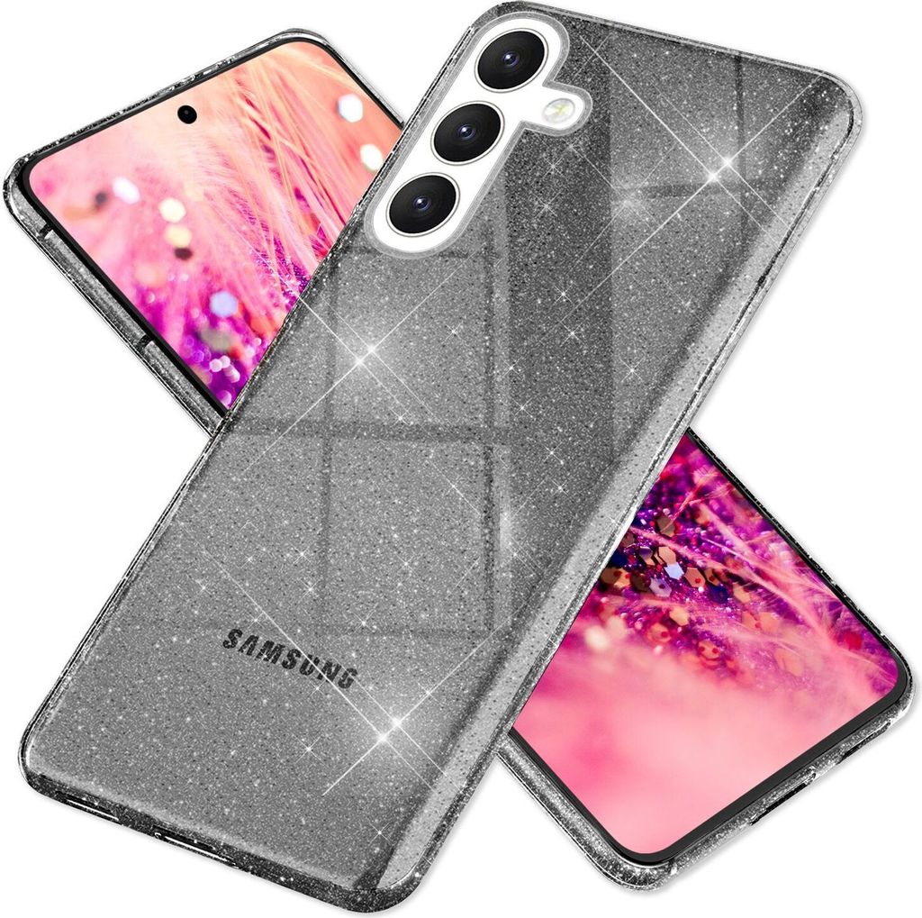 NALIA Glitzernde Schutzhülle für Samsung Galaxy S24 Plus Hülle, Durchsichtige Silikon Handyhülle mit Diamant Pailletten Schwarz