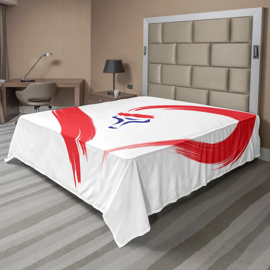 ABAKUHAUS Drap Plat Chers Draps Cœur 266x260 cm en Bleu Blanc Rouge