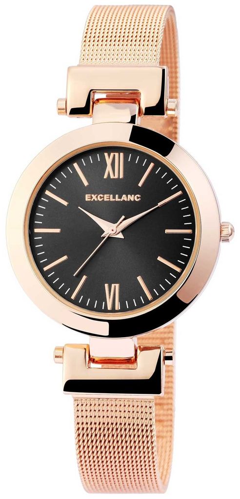 Damen Uhr Meshband Excellanc rosegold schwarz Armbanduhr