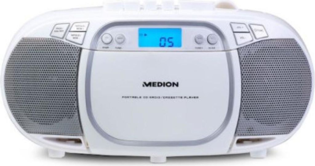 MEDION E66476 Stereo Sound System (Boombox, CD-Player, MP3, Kassette, tragbarer Kassettenspieler für Kinder, UKW Radio, AUX, Kopfhörer, Netz & Ba...