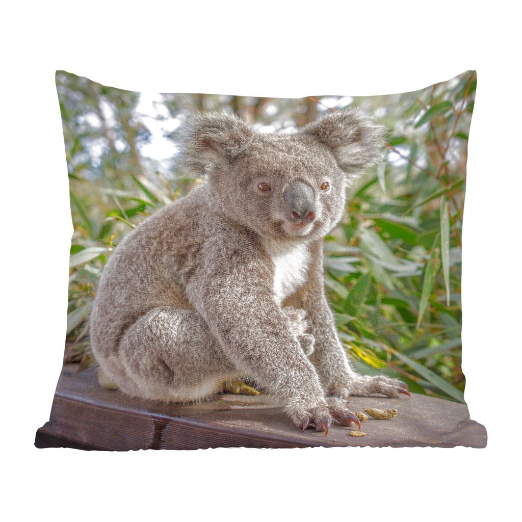 MuchoWow Zierkissen Sofakissen Wohnzimmer Dekokissen 40x40 cm Koala - Holz - Pflanzen - Kinder - Jungen - Mädchen - Foto Kissen - Schlafzimmer D...