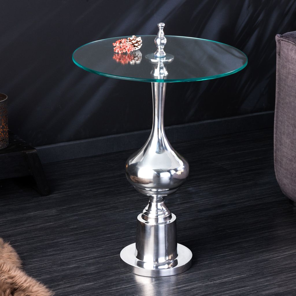 riess-ambiente Design Beistelltisch ABSTRACT 45cm silber Metall Chrom handmade Glasplatte rund Couchtisch Tisch