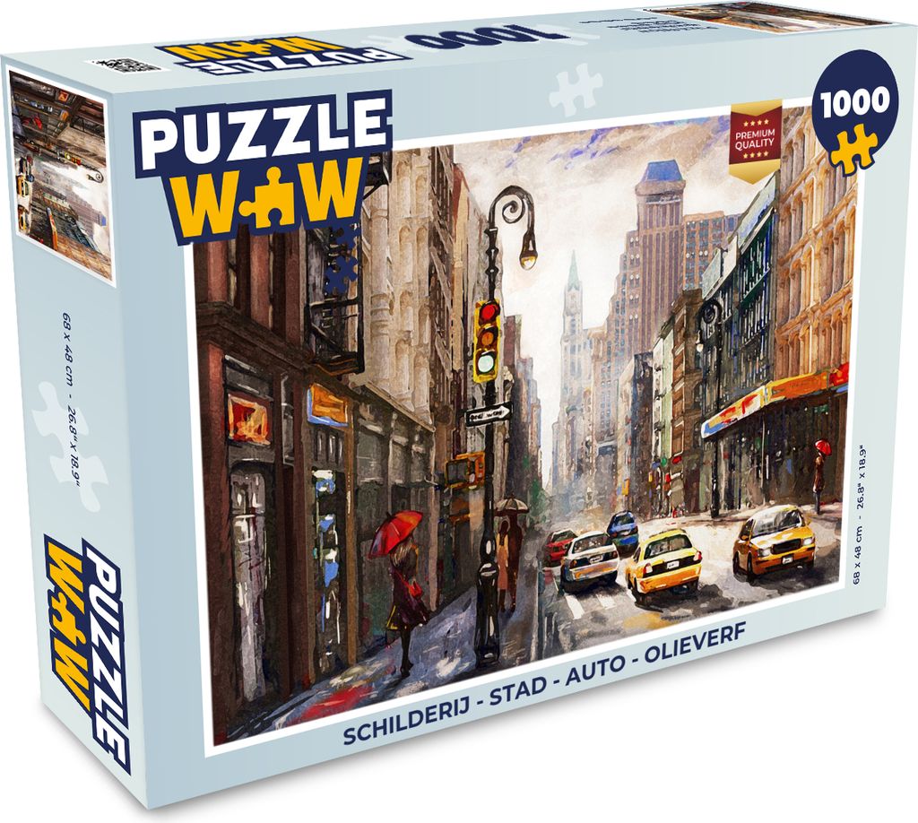 MuchoWow Puzzle 1000 Teile Gemälde - Stadt - Auto - Öl - Erwachsene - Rätsel
