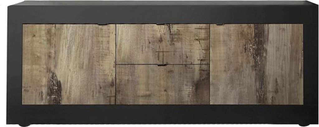 Industrieller TV-Schrank 210 cm, 2 Türen, 2 Schubladen, schwarzes Holz Visio NP