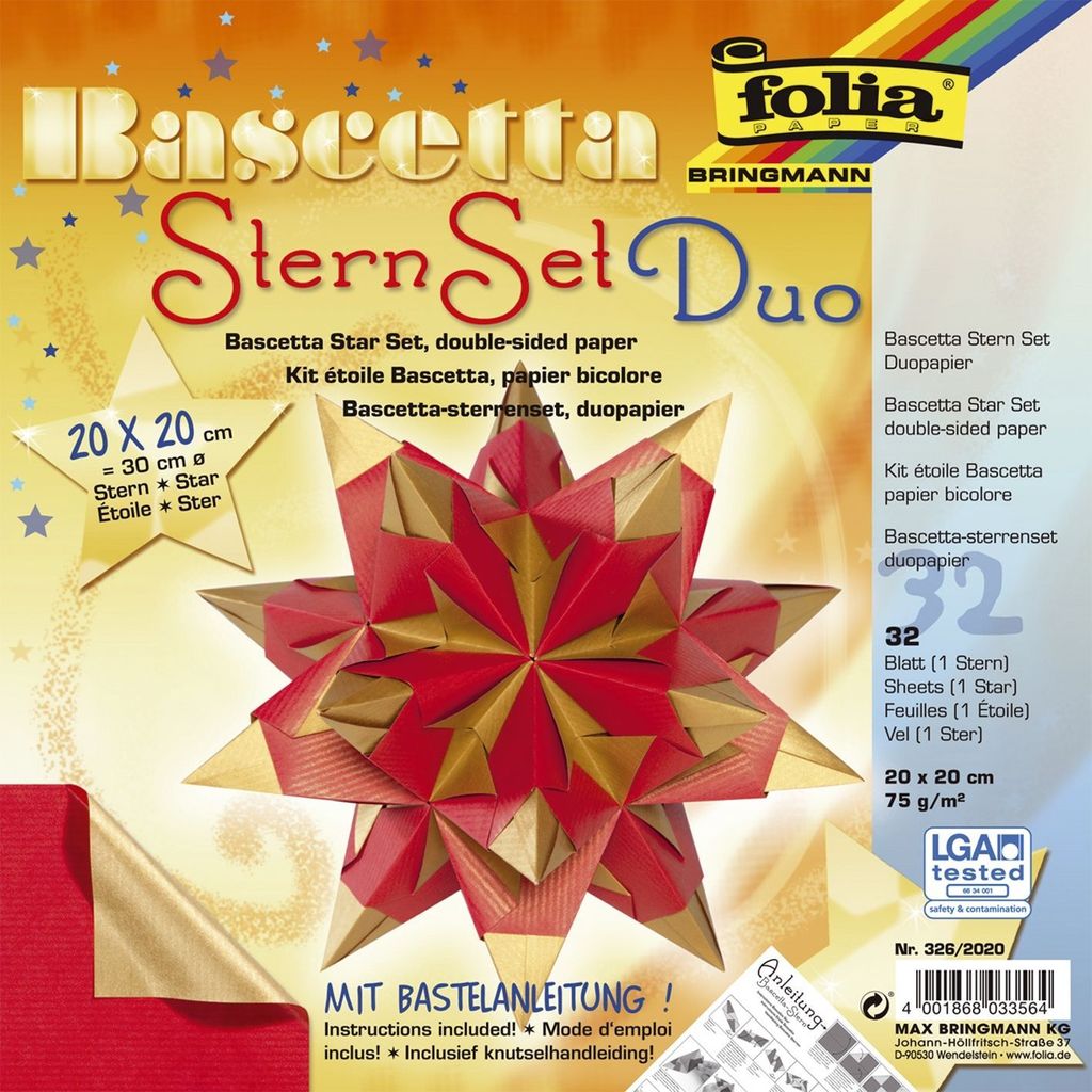 folia Faltblätter Bascetta-Stern 200 x 200 mm hochrot/gold Produktbild 