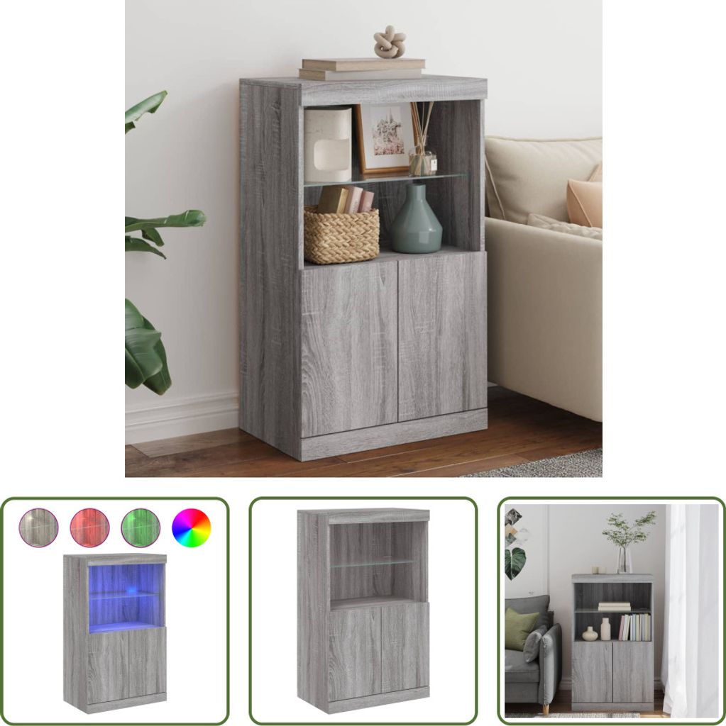 The Living Store Sideboard mit LED-Leuchten Grau Sonoma 60,5x37x100 cm