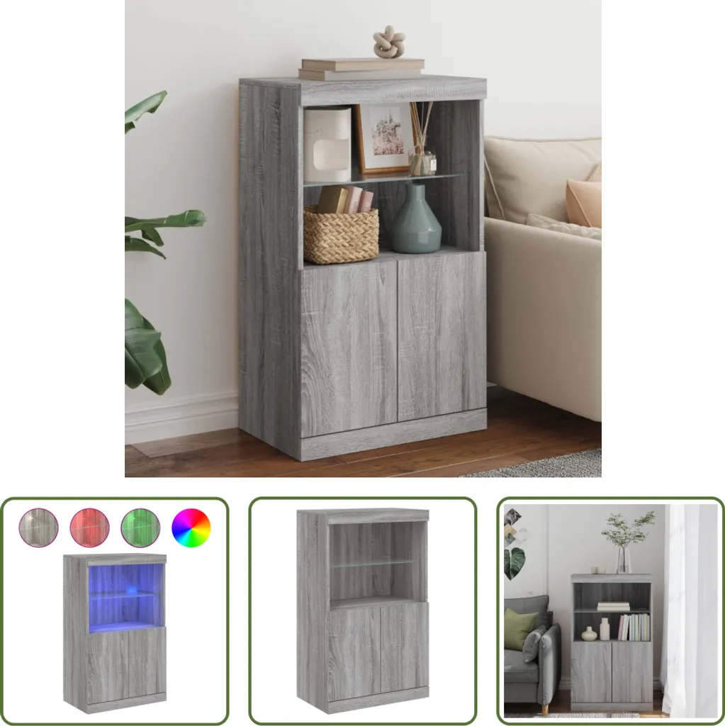 Credenza Salvaspazio LED Grigio Sonoma | Mobile Buffet 60x37x100 cm