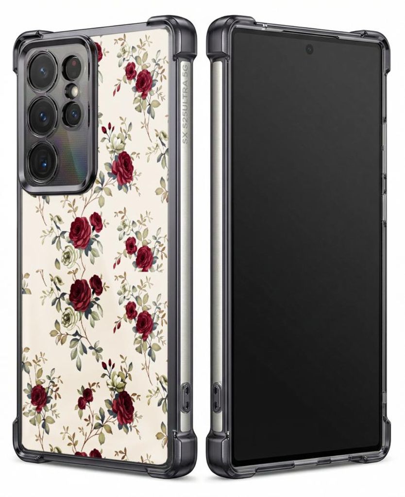 Personalisierte Hülle mit Bild für Samsung Galaxy S25 Edge Elektroplattiert TPU Stoßdämpfer Handyhülle mit Muster aus roten Rosen und grünen ...